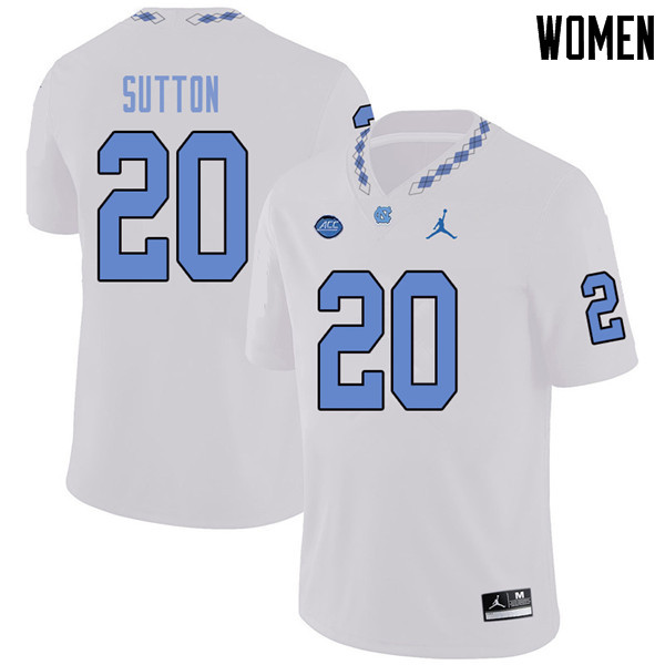 Jordan Brand Women #20 Johnathon Sutton North Carolina Tar Heels College Football Jerseys Sale-White